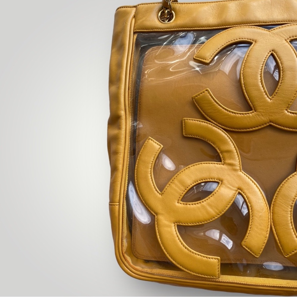 Chanel Clear Tri CC Logo Mustard Yellow Tote Bag π― - Picture 3 of 13